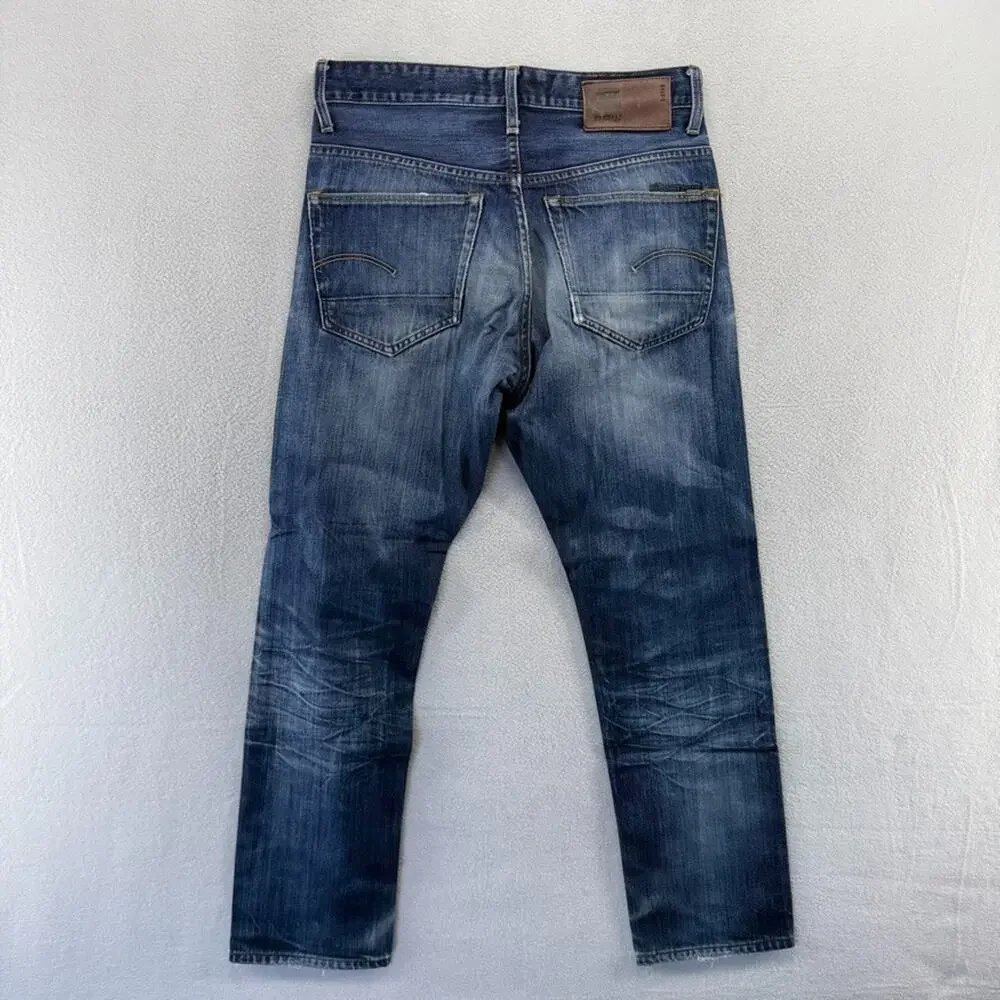 G Star Raw Jeans Mens 30x36 Fits 30x29 Blue 3301 Tapered Dark Wash Whisker Faded
